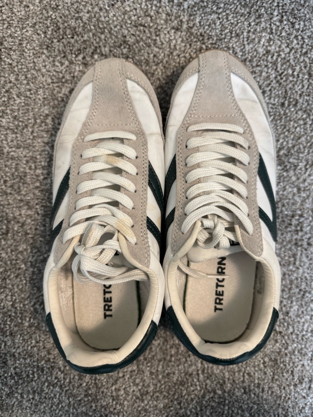 Tretorn Women's White Sneakers with Dark Green Stripes